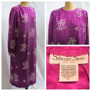 vtg 80s SCHRADER SPORT Purple Floral Secretary Shift Minimalist Dress 12